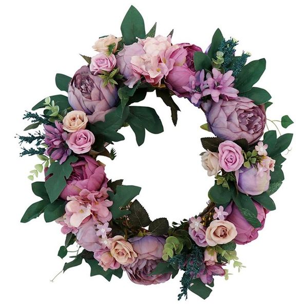 

artificial flowers peony wreath with green leaves, for front door living room wall window garden wedding festival decor