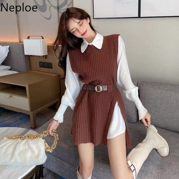 

women's sweaters neploe 2021 women fashion temperament pullovers vest white long shirts two piece set korean mujer fall clothing, White;black