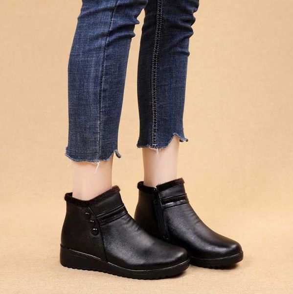 

boots winter women's cotton shoes flat with velvet, Black