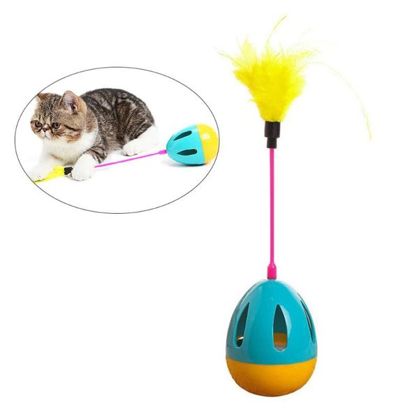 

cat toys tumbler kitten with feathers interactive entertaining funny (blue)