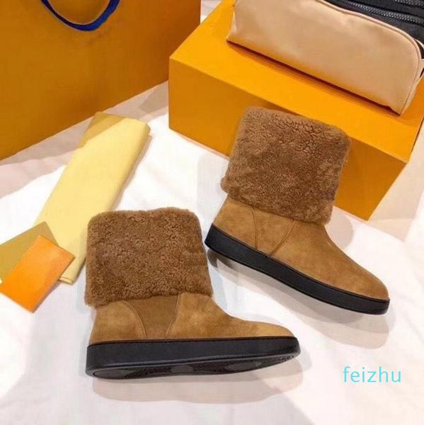 

2021 designers snow boots women fashion soft leather flat girls casual winter brown shoe with fur half boot black size 35-41