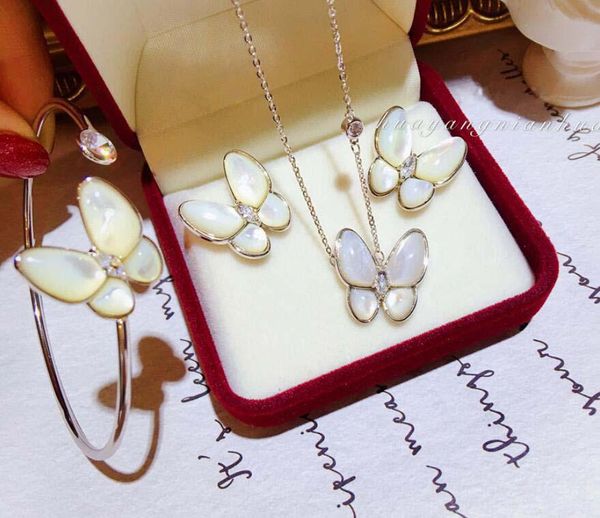 

earrings & necklace natural shell butterfly white mother-of-pearl adjustable opening bracelet jewelry, Silver