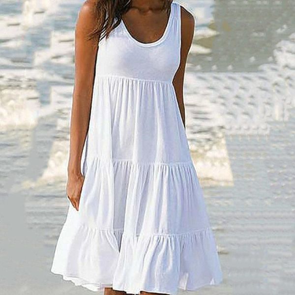 

casual dresses fashion dress women elegant o-neck solid color sleeveless sling long beach loose summer plus size 5xl, Black;gray