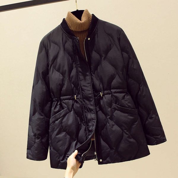 

south korean down women's 2020 winter new light waist loose medium length cotton padded jacket, Black