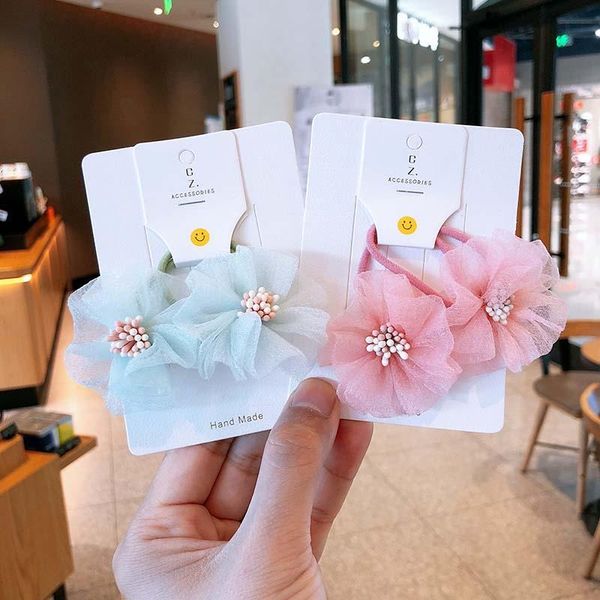 

hair accessories oaoleer 2pcs/set novelty net yarn flowers elastic bands flower circle girl fairy rope rubber band ponytail tie, Slivery;white