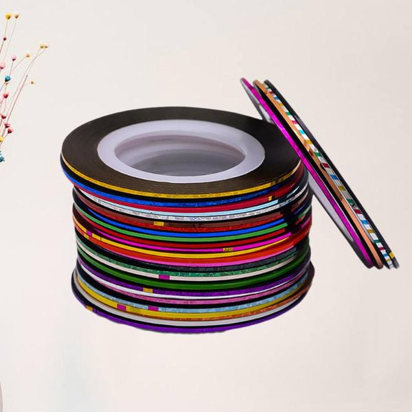 

false nails 30 rolls striping tapes line adhesive sticker nail art tips decorations manicure tools (30 random colors), Red;gold
