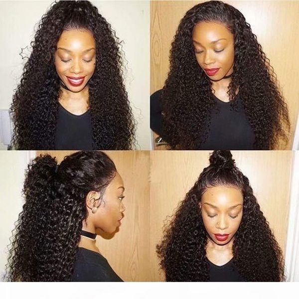 

deep curly 360 lace frontal wig pre plucked with baby hair short human hair wigs with bangs brazilian bouncy jerry curl remy 130, Black;brown