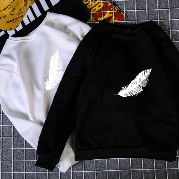 

women's hoodies & sweatshirts 2021 women casual harajuku fashion feather print loose o-neck long sleeve elastic stretched spring autumn, Black