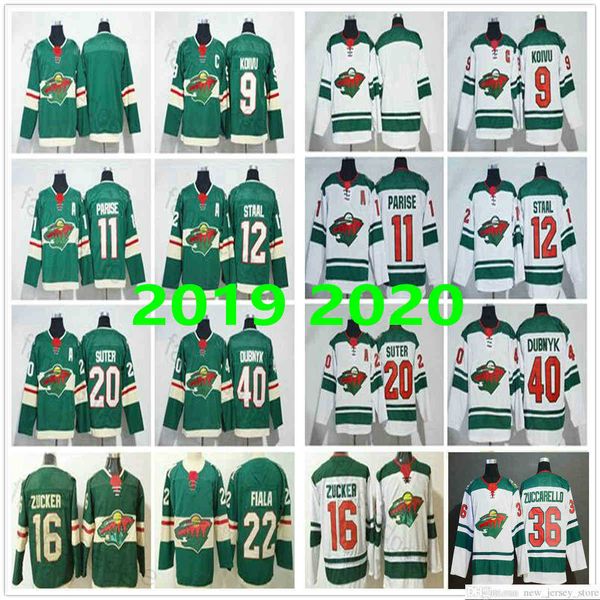 

minnesota wild #11 zach parise 9 mikko koivu 12 eric staal 36 mats zuccarello 40 dubnyk 16 jason zucker 20 ryan suter ice hockey jerseys, Black
