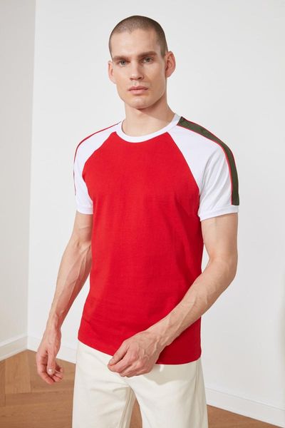

men's t-shirts trendyol male slim fit contrast panelled short-sleeve t-shirt tmnss21ts0421, White;black