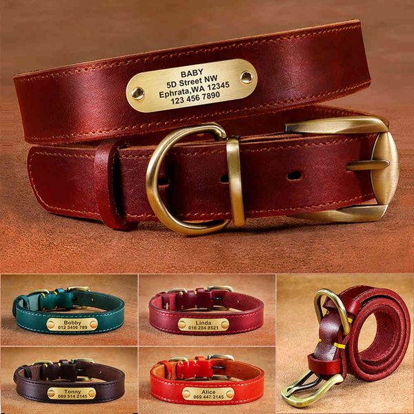 

dog collars & leashes custom collar leather tag engraved pet id for small medium large s french bulldog pug pitbull 6a53