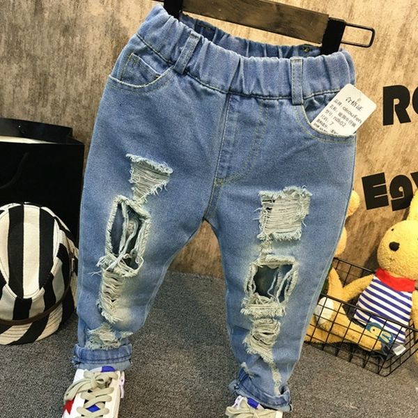

new fashion baby boy hole jeans trousers kids jeans cotton denim long trousers for children 210308, Blue