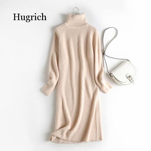 

2021 autumn winter fashion women sweater dress long sleeve loose female solid knit dress vestidos, Black;gray