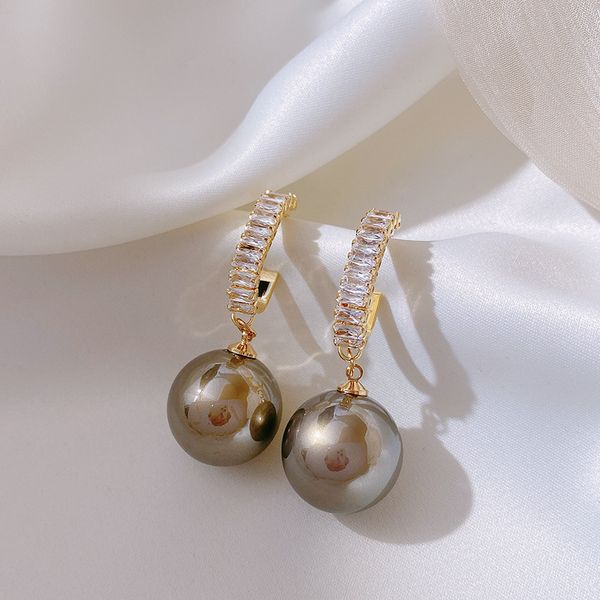 

natural freshwater pearl grey dangle earrings for women hypoallergenic drop earring set with zircon, Silver