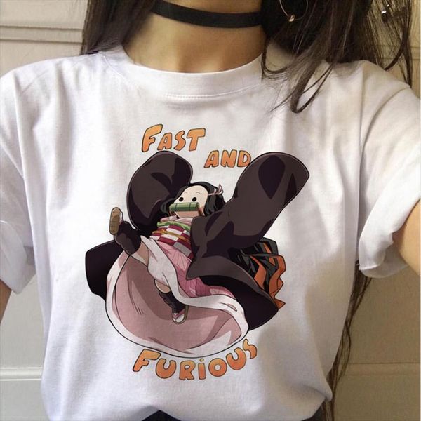 

demon slayer graphic tees kimetsu women t shirt no yaiba funny cute anime 90s female, White