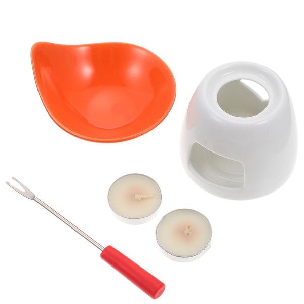 

forks 1 set household ceramic ice cream fondue chocolate melting pot (orange)