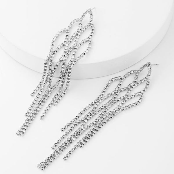 

dangle & chandelier 2021 fashion western products dinner rhinestone lattice mesh tassel long earrings temperament ladies jewelry, Silver
