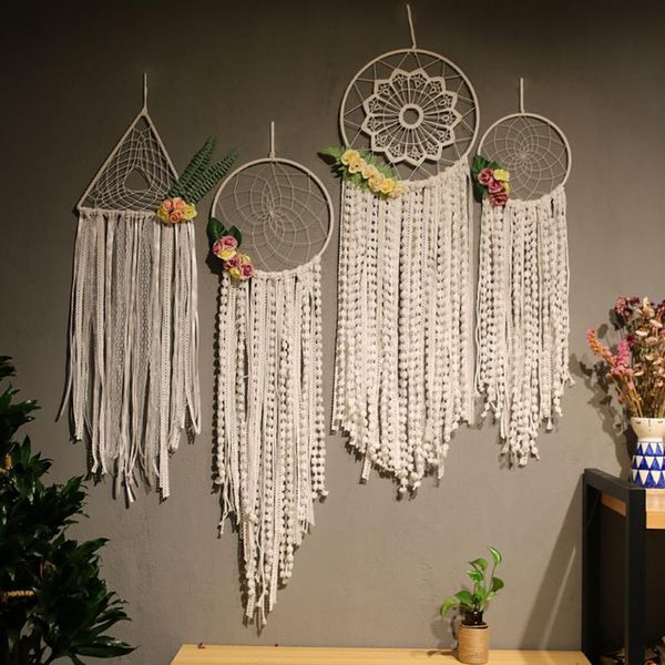 

decorative objects & figurines creative home decoration rose dream catcher pearl cotton tassel wall hanging modern design living room decor