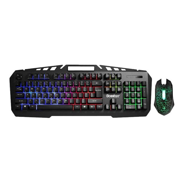 

bosston metal panel rainbow light mechanical handle wired keyboard and mouse suit is suitable for notebook home, game and office