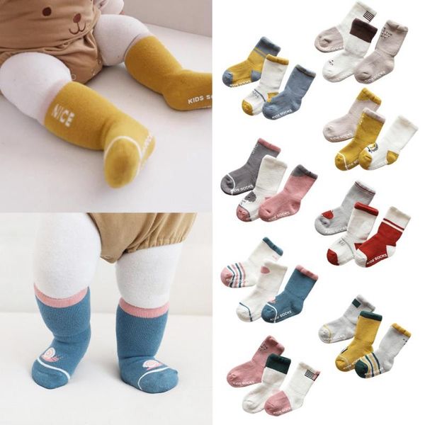 

socks 3 pairs/lot cute infant baby combed cotton toddler anti slip floor 0-5t, Pink;yellow