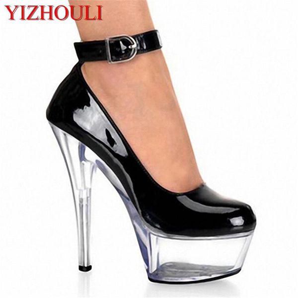 

ankle strap chic pu leather pumps for women 15cm high heels, wedding/trendy multicoloured sheer heels, Black