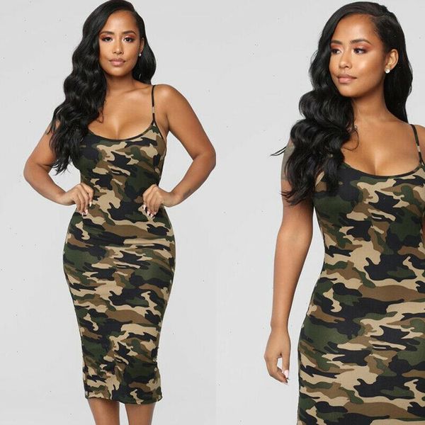 

lady summer casual dresses bodycon midi dresses women camouflage army shoulder straps dress plus sizes s xxl drop shipping, Black;gray