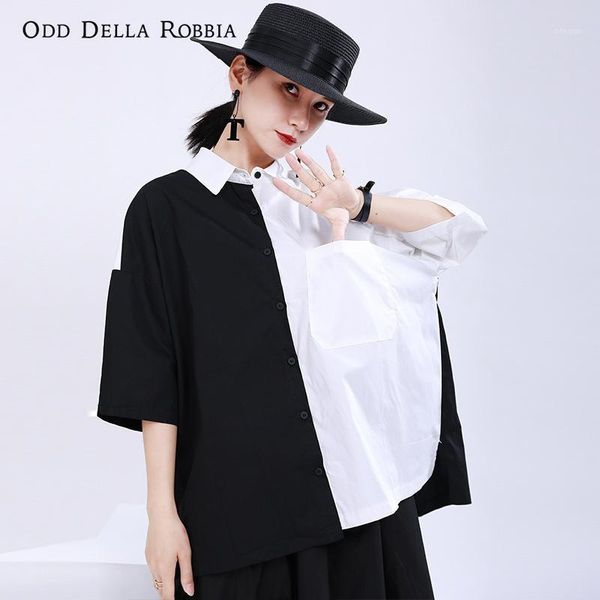 

women's blouses & shirts odddellarobbia 2021 summer japanese women product personality stitching contrast short sleeved loose simple de, White