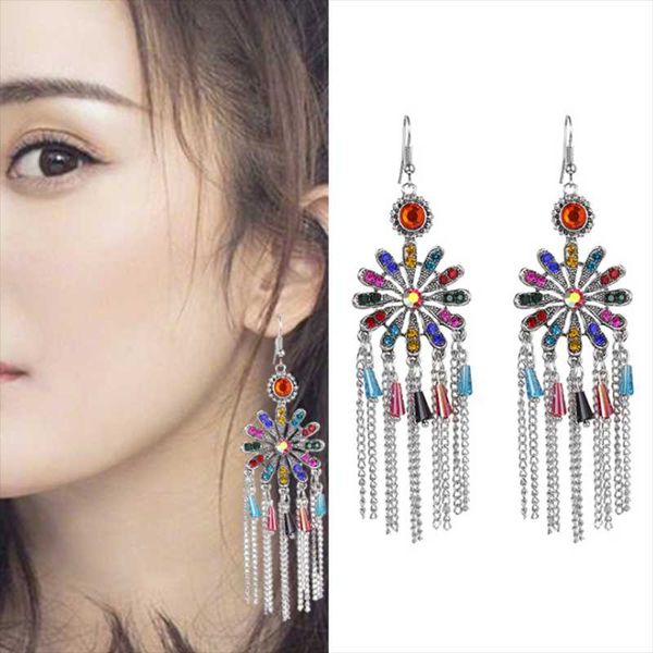 

dangle & chandelier vintage long tassel drop earrings ethnic style fashion alloy for women bohemia jewelry gift, Silver
