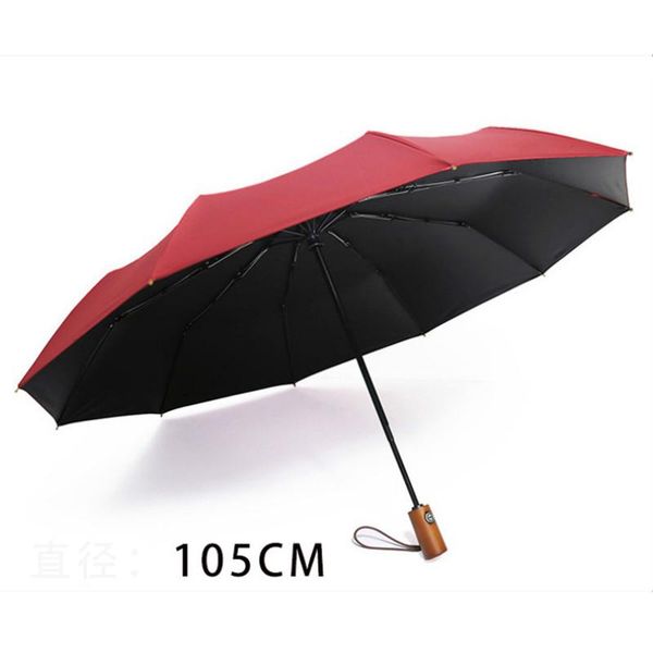 

umbrellas 105cm fully automatic fold anti-uv sun umbrella men business wooden handle 3 folding sunny and rainy gifts