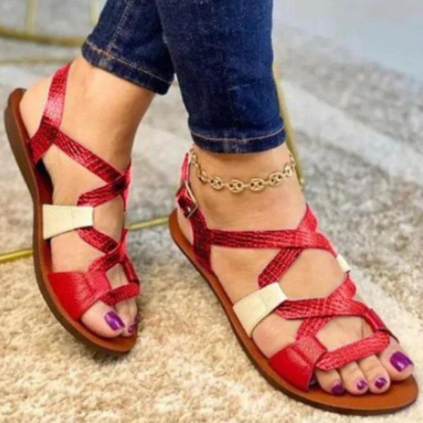 

sandals women cross belt adjustable button mujer zapatos casual ladies flats female footwear mixed color summer beach shoes, Black