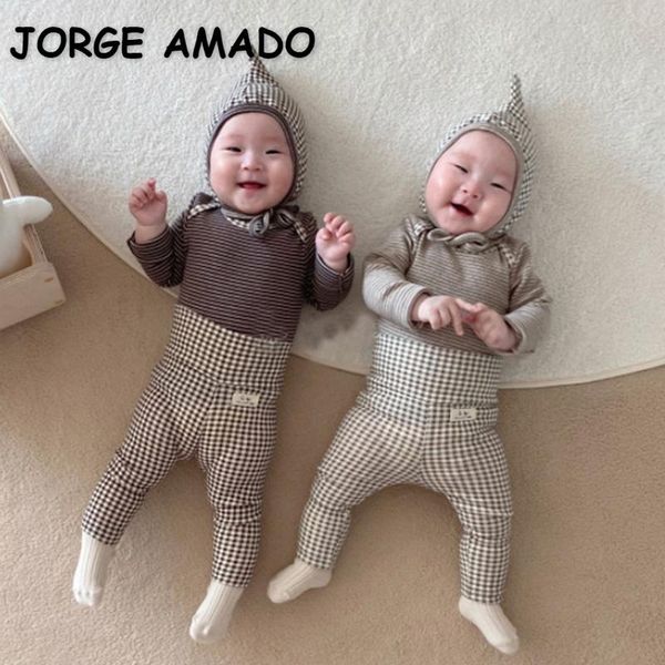 

clothing sets 2021 autumn baby girls boys 2-pcs striped pocket long sleeves pajamas pants+romper outwear born clothes e4500, White