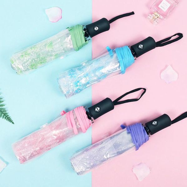 

umbrellas creative transparent umbrella automatic windproof flower scattered color petal sunshade