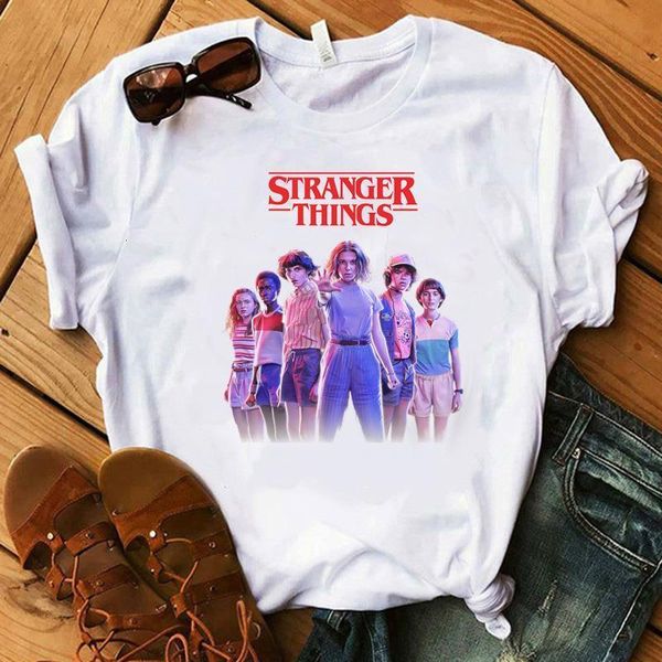 

harajuku stranger things seasons 3 t shirt women streetwear upside down t-shirt funny shorts sleeve vintage camiseta graphic top, White