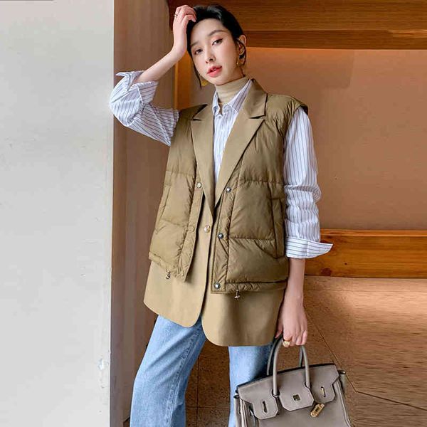

women's vests [ewq] korea chic cotton vest women fashion lapel khaki duck down jacket winter sleeveless outwear female 6e4344 osnx, Black;white