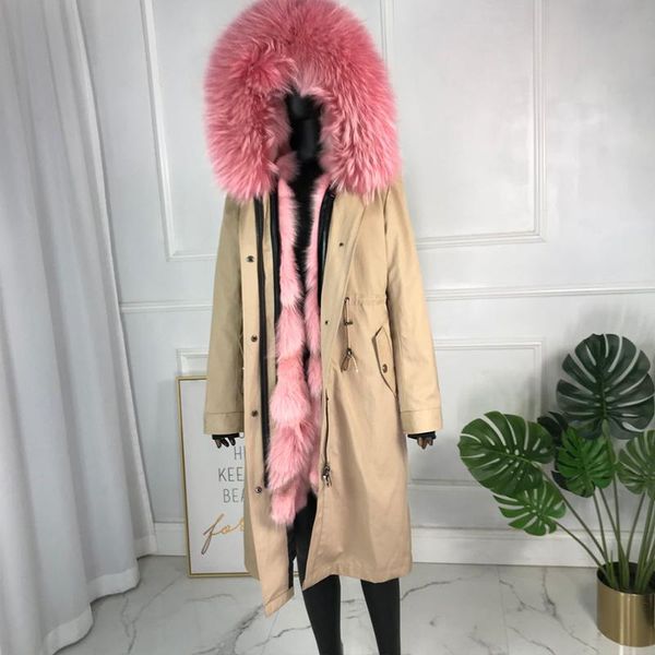 

women's fur & faux detachable natural fashion coat female parkas, Black