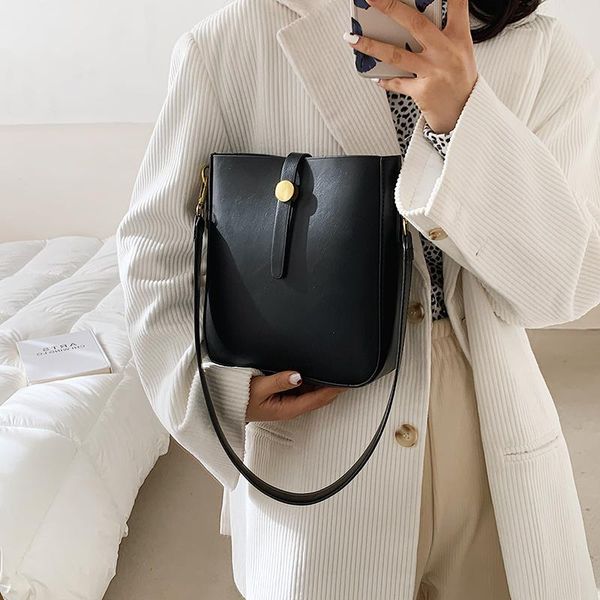 

shoulder bags women tote bucket bag 2-piece set 2021 pu lady pure color casual daily shopping girl crossbody black white