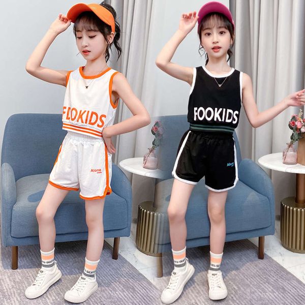 

2021 children's wear summer new girls' vest anti mosquito trousers sports suit, White