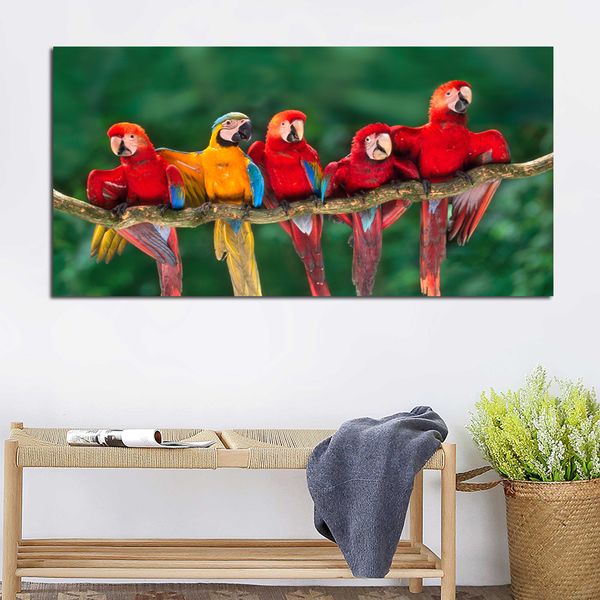 Parede decorativa Pintura Red Papagaios para sala de estar Pássaros Imagem animada Arte Poster Impressão Modular Art Unframed