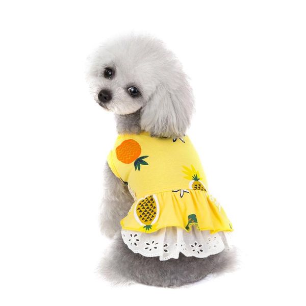 

dog apparel transer dress pet dogs bottoming pineapple print yellow clothes cat lace breathable fashion vestido perro 19may7 p40