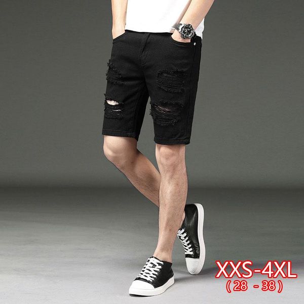 

straight jean short men summer white ripped loose fashion hip hop holes male solid color casual beach denim shorts mid-waist, White;black