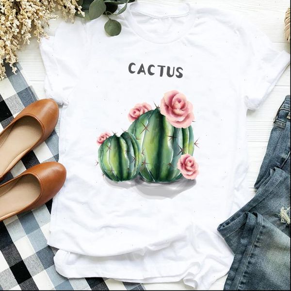 

women lady plant cactus cute flower trend fashion 90s clothing t womens tshirt female shirt clothes graphic t shirt, White