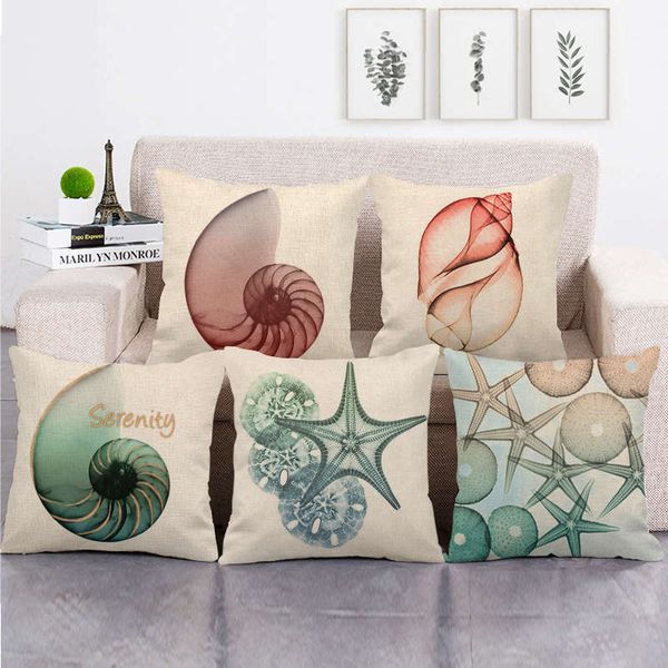 

45cm*45cm watercolor transparent conch design linen/cotton throw pillow covers couch cushion cover home decor pillow