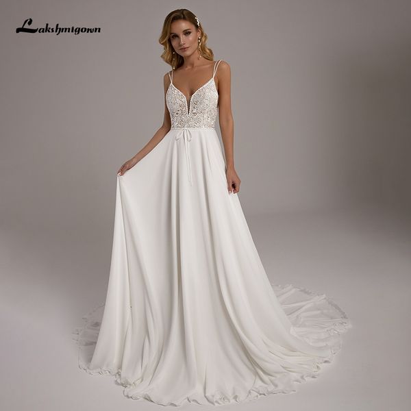 

new boho chiffon wedding es spaghetti straps vestido novia beach lace a line bridal gown 2021 robe de mariee bvd3, White