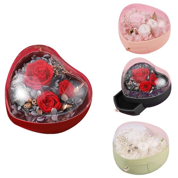 

heart-shaped preserved flower box creative tumbler jewelry box valentine's day gift