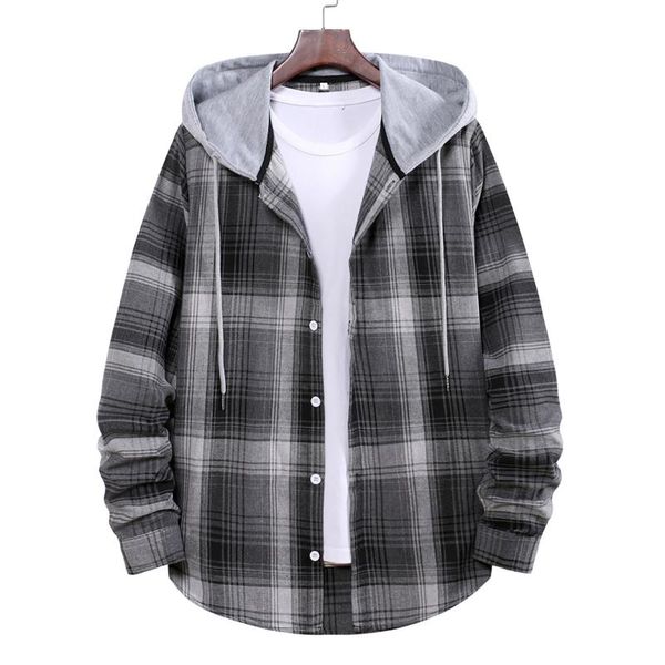 

men's jackets plaid long sleeve and coats fashion hooded buttons shirt jacket winter warm for men chaquetas hombre, Black;brown