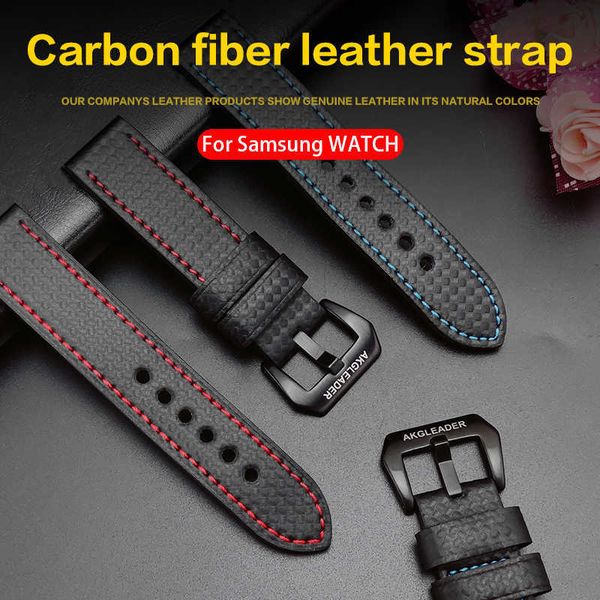 Akgleader углеродное волокно корова кожаная лента для Samsung Galaxy Watch 3/4 42 мм 44 мм 41 мм 45 мм шестерня S3 22 мм ремешок для часов 20 мм браслет H0915