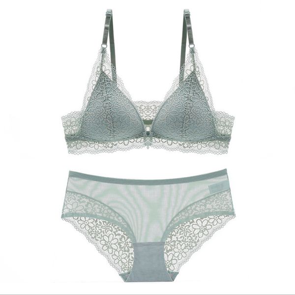 

fashion design french rimless triangle cup gathered lace bra suit small chest thin front button underwear, Red;black