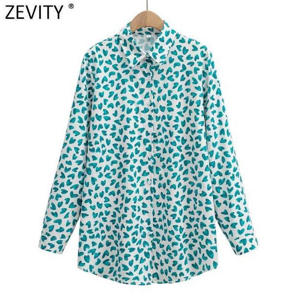 

zevity women elegant hearts print business shirts office ladies long sleeve breasted blouse chic female blusas ls9171 210603, White