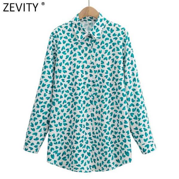 Zevity Frauen Elegante Herzen Drucken Business Shirts Büro Damen Langarm Breasted Bluse Chic Weibliche Blusas Tops LS9171 210603