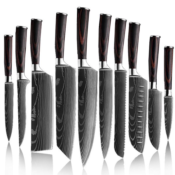 Modello laser Damasco Set coltelli da cucina 3-10 pezzi coltello da chef per cucinare
